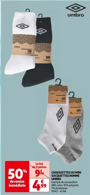Auchan Umbro chaussettes ou mini socquettes homme offre