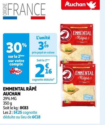 Auchan Supermarché Auchan emmental râpé offre