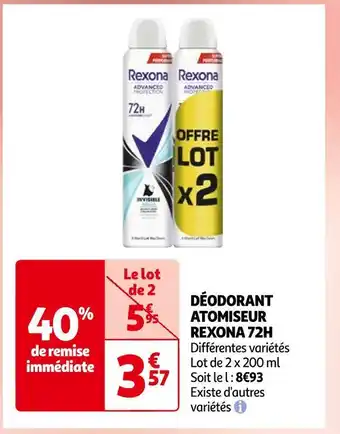 Auchan Rexona déodorant atomiseur 72h offre