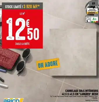 Brico Cash CARRELAGE SOLS INTÉRIEURS 42,5 X 42,5 CM "LANGRES" BEIGE offre
