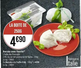 Casino Supermarchés Burrata avec Feuille offre