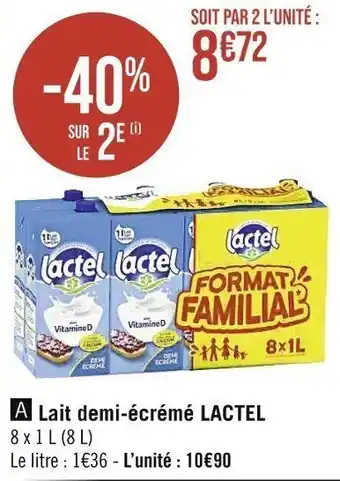 Casino Supermarchés Lait demi-écrémé LACTEL offre