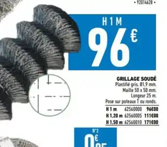 Brico Cash GRILLAGE SOUDÉ Plastifié gris. 01.9 mm. Maille 50 x 50 mm. Longeur 25 m. offre