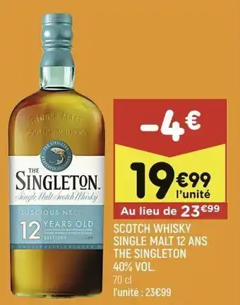 Leader Price Scoth whisky single malt 12 ans the singleton 40% vol. offre