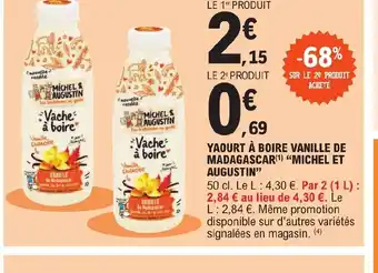 E.Leclerc YAOURT À BOIRE VANILLE DE MADAGASCAR(1) "MICHEL ET AUGUSTIN" offre