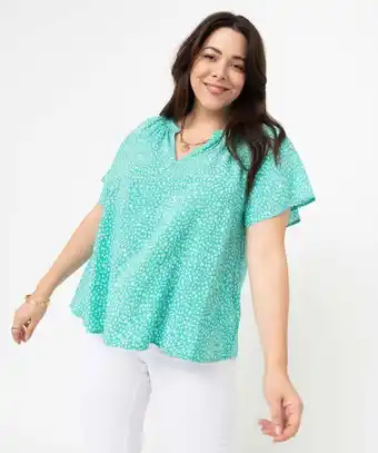 Gémo Blouse femme grande taille fleurie à manches courtes et col v offre