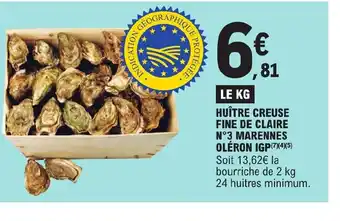 E.Leclerc HUÎTRE CREUSE FINE DE CLAIRE N°3 MARENNES OLÉRON IGP(7)(4)(5) offre