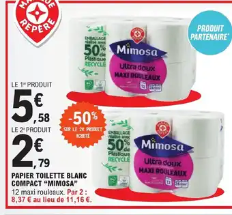 E.Leclerc PAPIER TOILETTE BLANC COMPACT "MIMOSA" offre
