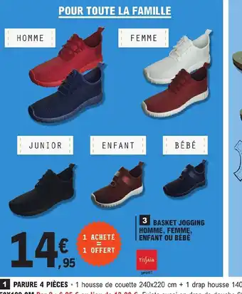 E.Leclerc 3 BASKET JOGGING HOMME, FEMME, ENFANT OU BÉBÉ offre