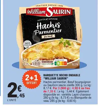 E.Leclerc BARQUETTE MICRO ONDABLE William SAURIN offre