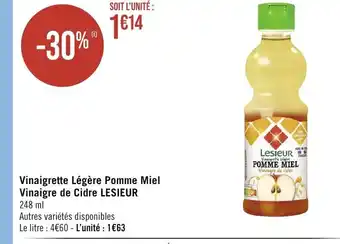 Géant Casino Vinaigrette Légère Pomme Miel Vinaigre de Cidre LESIEUR 248 ml offre