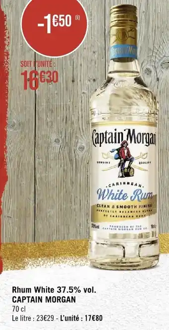 Géant Casino Rhum White 37.5% vol. CAPTAIN MORGAN 70 cl offre