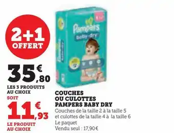 Super U Couches ou culottes pampers baby dry offre