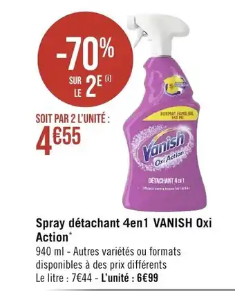 Géant Casino Spray détachant 4en1 VANISH Oxi Action* offre