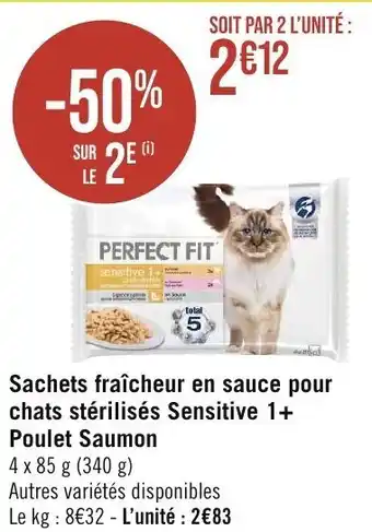 Géant Casino Sachets fraîcheur en sauce pour chats stérilisés Sensitive 1+ Poulet Saumon offre