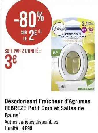 Géant Casino Désodorisant Fraîcheur d'Agrumes FEBREZE Petit Coin et Salles de Bains* offre