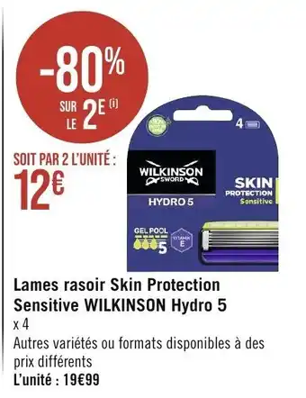 Géant Casino Lames rasoir Skin Protection Sensitive WILKINSON Hydro 5 offre