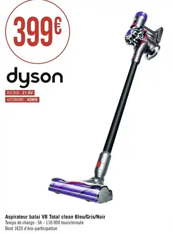 Géant Casino Aspirateur balai V8 Total clean Bleu/Gris/Noir offre