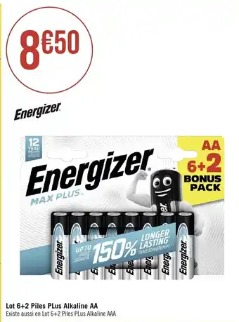 Géant Casino Lot 6+2 Piles PLus Alkaline AA Existe aussi en Lot 6+2 Piles PLus Alkaline AAA offre