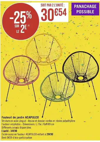 Géant Casino Fauteuil empilable - Dimensions: L.73x1.76xH.89 cm offre