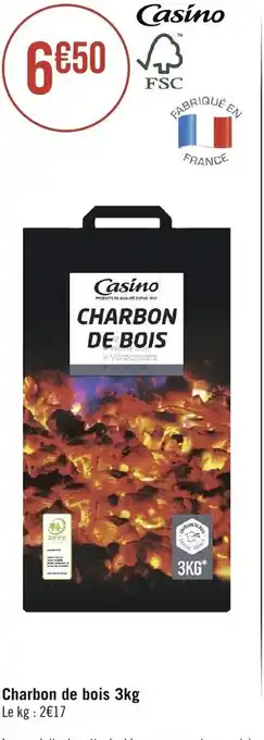 Géant Casino Charbon de bois 3kg offre