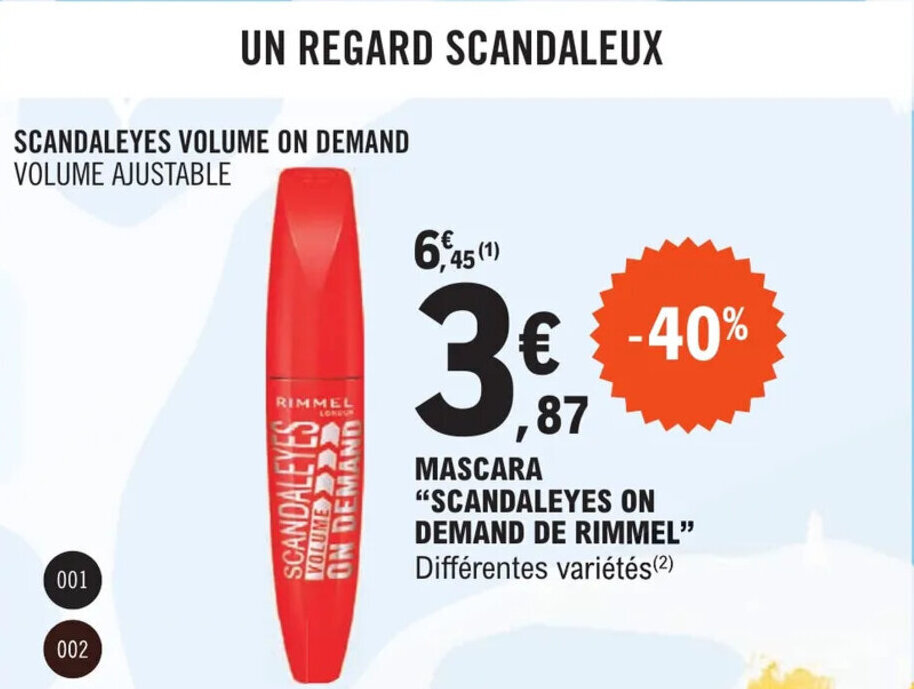 Promo MASCARA "SCANDALEYES ON DEMAND DE RIMMEL" chez E.Leclerc