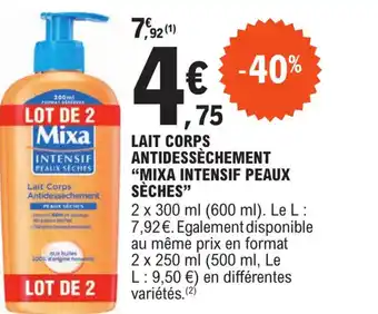 E.Leclerc LAIT CORPS ANTIDESSÈCHEMENT "MIXA INTENSIF PEAUX SÈCHES" offre