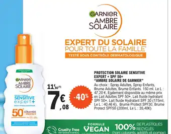 E.Leclerc PROTECTION SOLAIRE SENSITIVE EXPERT + SPF 50+ "AMBRE SOLAIRE DE GARNIER" offre