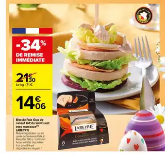 Carrefour Market Bloc De Foie Gras De Canard Igp Du Sud Ouest Avec Morceaux Labeyrie offre