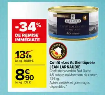 Carrefour Market Confit «les Authentiques» Jean Larnaudie offre