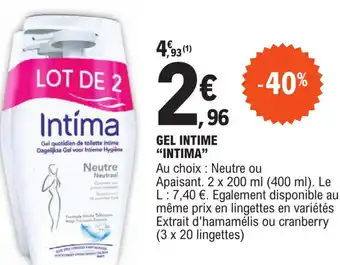E.Leclerc GEL INTIME "INTIMA" offre