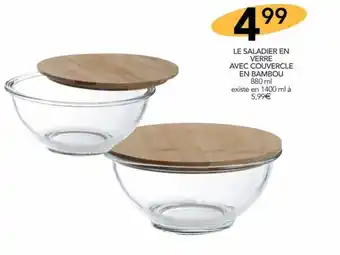 Stokomani LE SALADIER EN VERRE AVEC COUVERCLE EN BAMBOU 880 ml offre