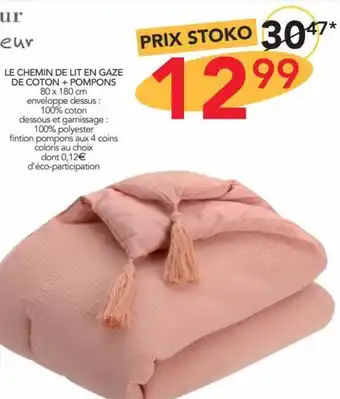 Stokomani LE CHEMIN DE LIT EN GAZE DE COTON + POMPONS 80 x 180 cm enveloppe dessus: 100% coton offre