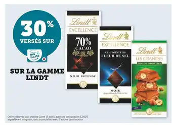 Super U Lindt 30% versés sur ma carte u sur la gamme lindt offre