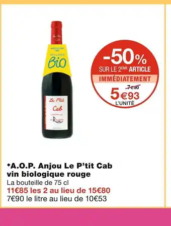 Monoprix Le p’tit cab a.o.p. anjou vin biologique rouge offre