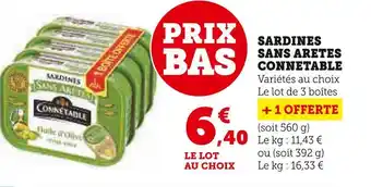 Super U Connétable sardines sans aretes offre