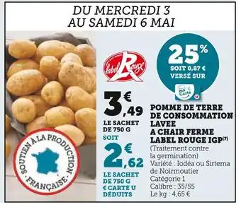 Super U Pomme de terre de consommation lavee a chair ferme label rouge igp offre