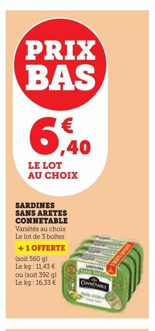 Super U Sardines sans aretes connetable offre