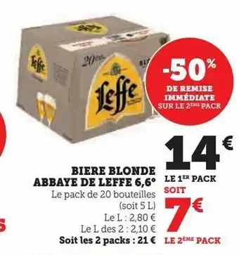 Super U Bière blonde abbaye de leffe 6.6ª offre