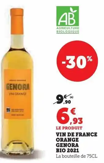 Super U Vin de france orange genora bio 2021 offre