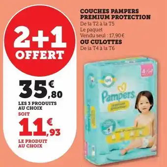 Super U Couches pampers premium protection ou culottes offre