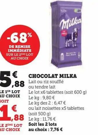 Super U Chocolat milka offre