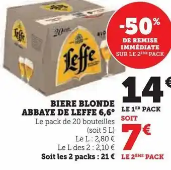 U Express Bière blonde abaye de leffe 6,6° offre