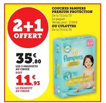 Hyper U Couches pampers premium protection ou culottes offre