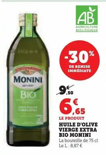 Hyper U Huile d'olive vierge extra bio monini offre