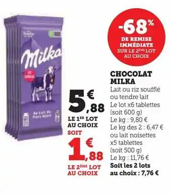 Hyper U Chocolats milka offre