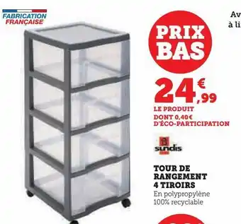 Hyper U Tour de rangement 4 tiroirs offre