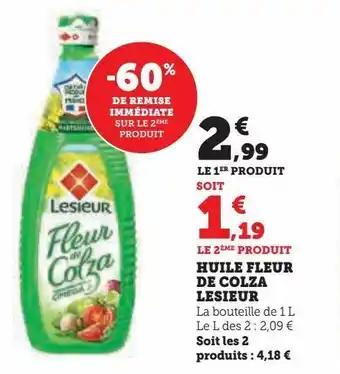 Hyper U Huile fleur de colza lesieur offre