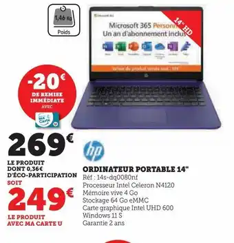 Hyper U Ordinateur portable 14 offre