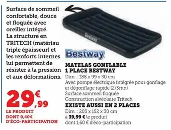 Hyper U Matelas gonflable 1 place bestway offre